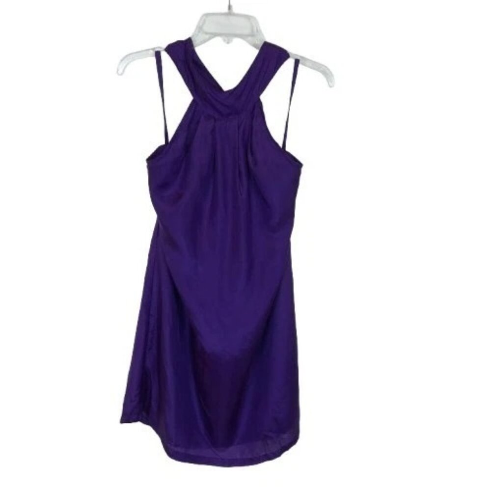 NWT Industry Womens Size Large 100% Silk Royal Purple Halter Neck Mini Dress NEW